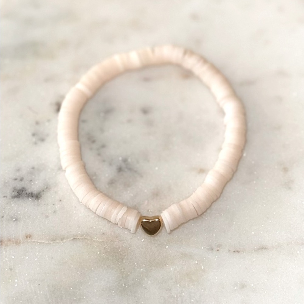 White and gold heart Stretch Bracelet